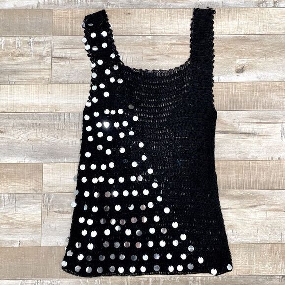 🌟 VINTAGE Sequined Woven Black Sheer Top - Picture 2 of 4